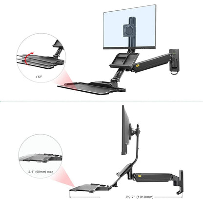 NORTH BAYOU MB32 Wall Mount Sit/Stand Workstation Adjustable 19-27 inch Monitor Holder with Keyboard Tray