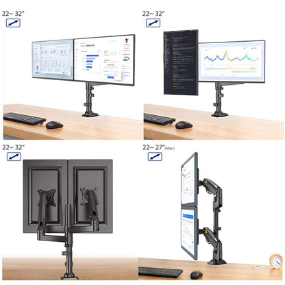 NORTH BAYOU H180 22-32 inch Dual Screen Computer Monitor Adjustable Holder Desktop Support Arm Bracket