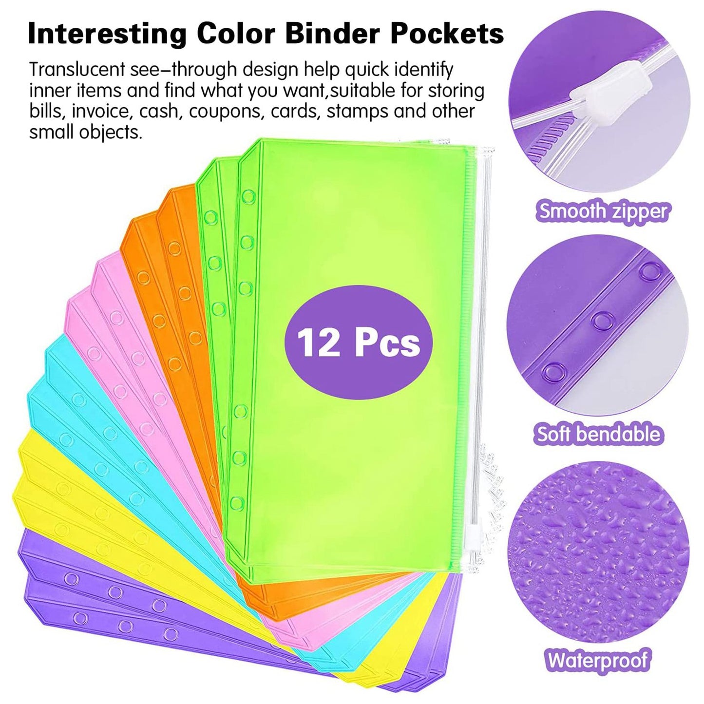 A6 PU Leather Binder Cover Shell Binder Budget Planner Organizer with 12Pcs Loose Leaf PVC Bags, 12Pcs Expense Budget Sheets and 16Pcs Sticky Labels