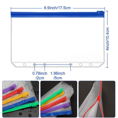 12PCS A6 Size Binder Pockets Matte Translucent Body Binder Pouch Folders for 6-Ring Binder Loose Leaf Bags Waterproof PVC Bill Storage Bags