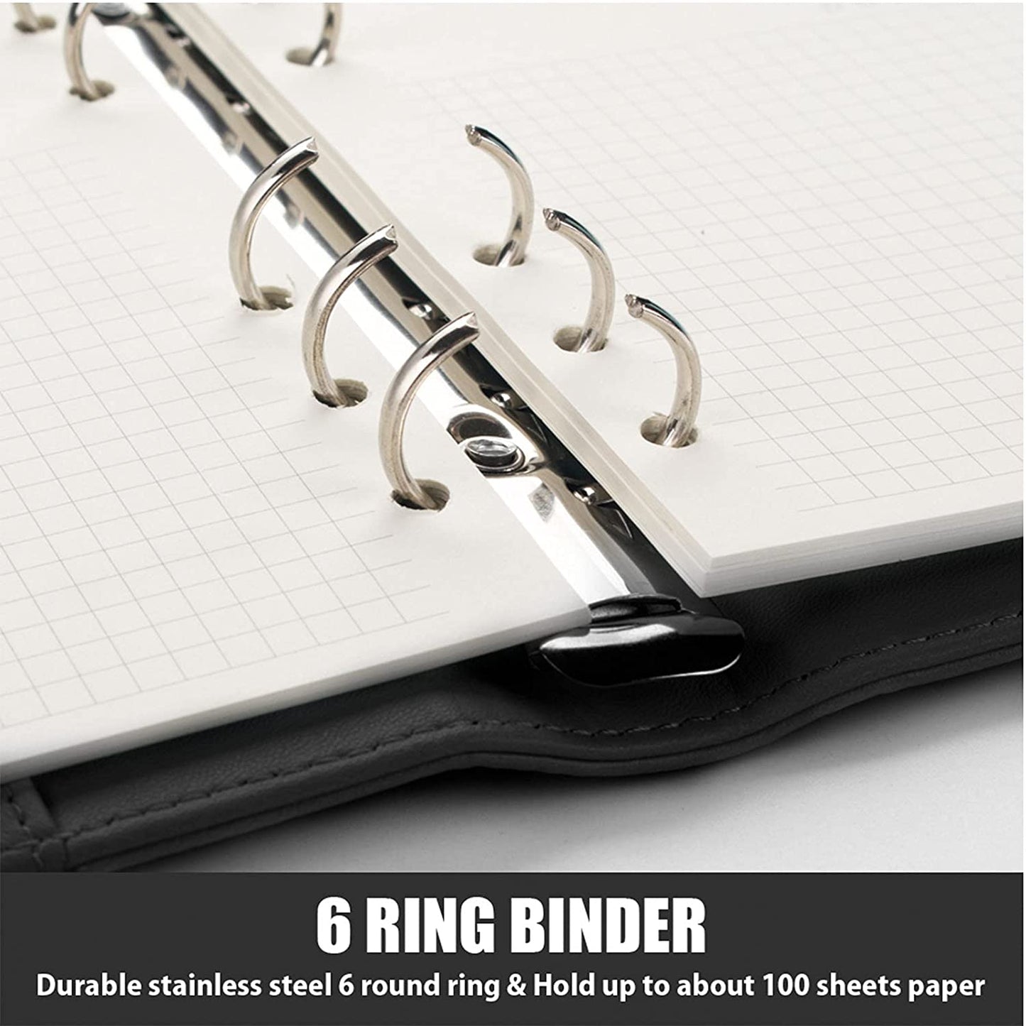 A6 Size 6-Ring PU Leather Notebook Binder Cover Magnetic Closure Planner Journal Binder Shell