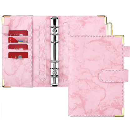 A6 PU Leather Binder Cover Bill Card Money Organizer Marbling Pattern Magnetic Clasp Gold Frame Protection Corners Binder Shell