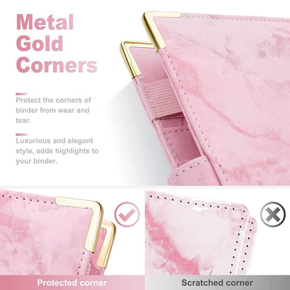 A6 PU Leather Binder Cover Bill Card Money Organizer Marbling Pattern Magnetic Clasp Gold Frame Protection Corners Binder Shell