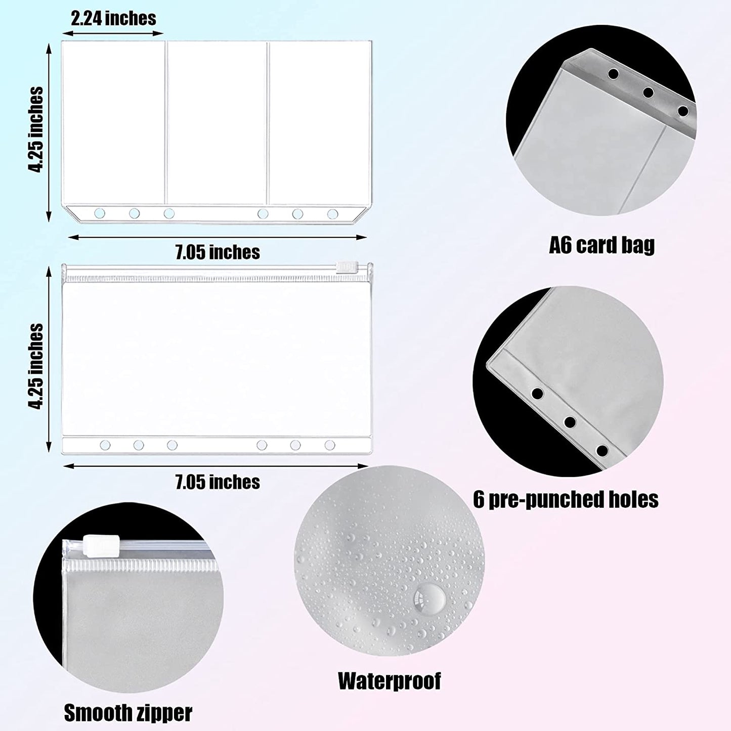 A6 PU Leather Budget Binder Cover with Expense Budget Sheets, Zipper Binder Pockets, 3-Grid Card Pockets and Self-Adhesive Labels