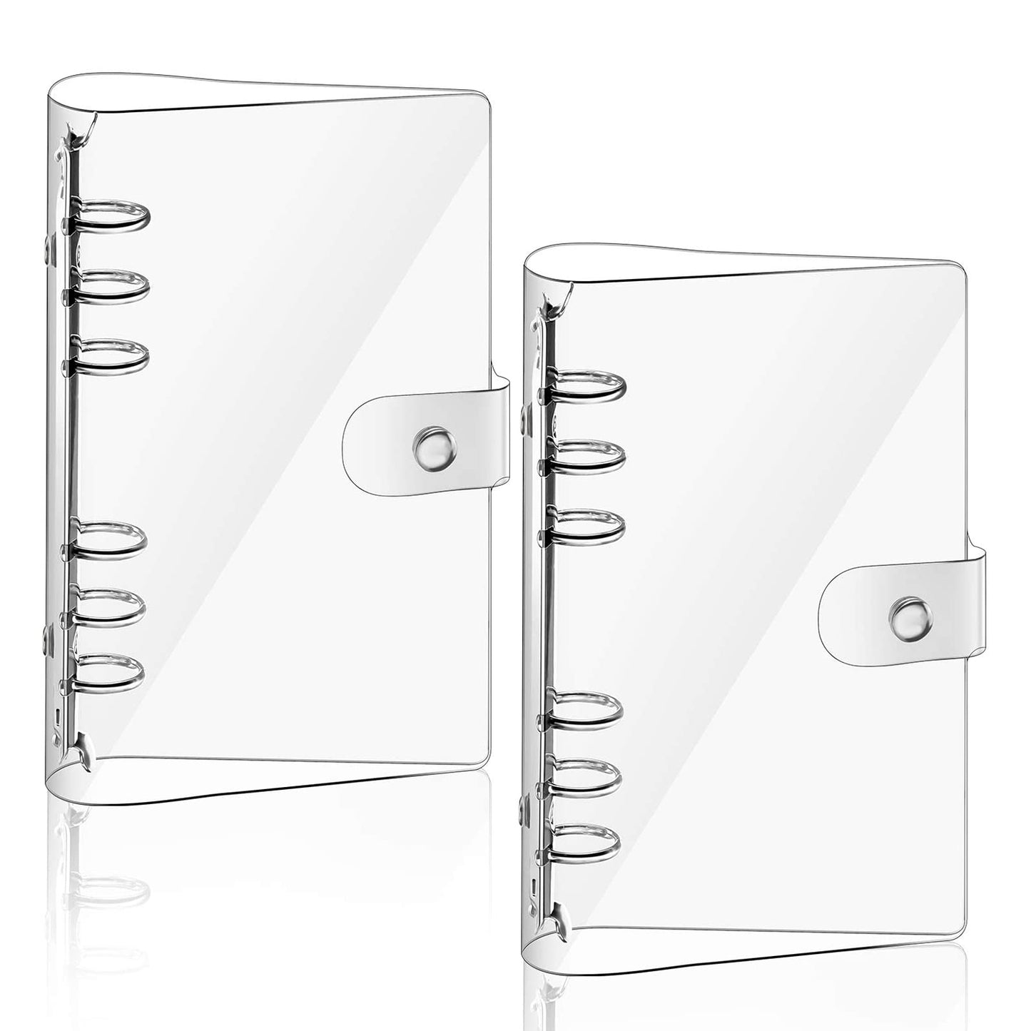 2PCS A6 Binder Covers Transparent Soft PVC 6-Ring Design Snap Button Closure Loose Leaf Folder Notebook Shells