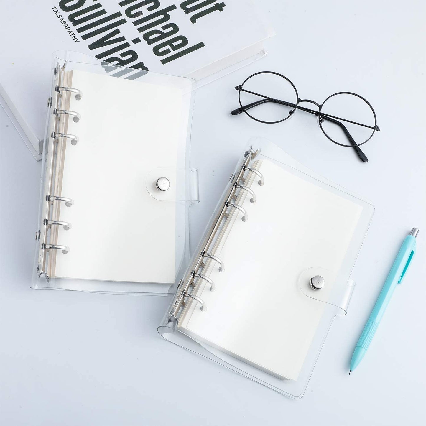 2PCS A6 Binder Covers Transparent Soft PVC 6-Ring Design Snap Button Closure Loose Leaf Folder Notebook Shells