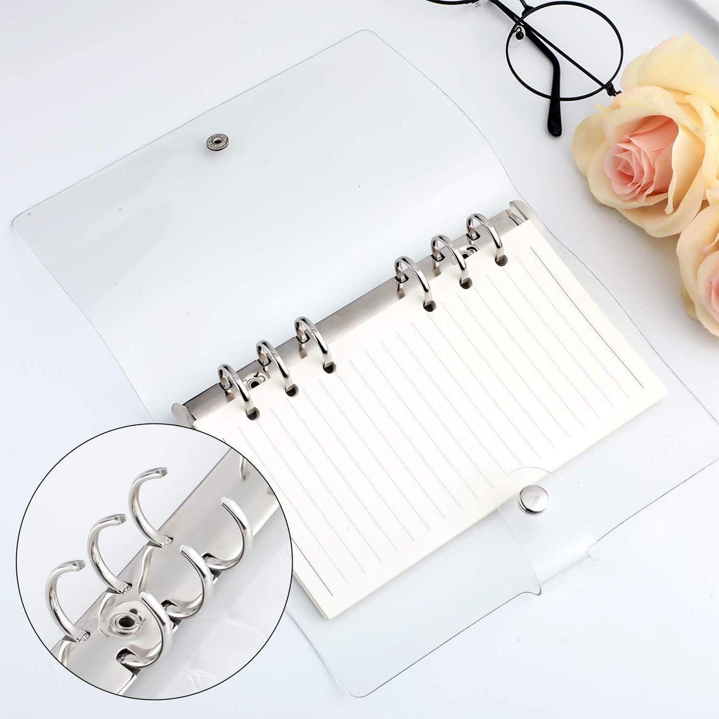 2PCS A6 Binder Covers Transparent Soft PVC 6-Ring Design Snap Button Closure Loose Leaf Folder Notebook Shells