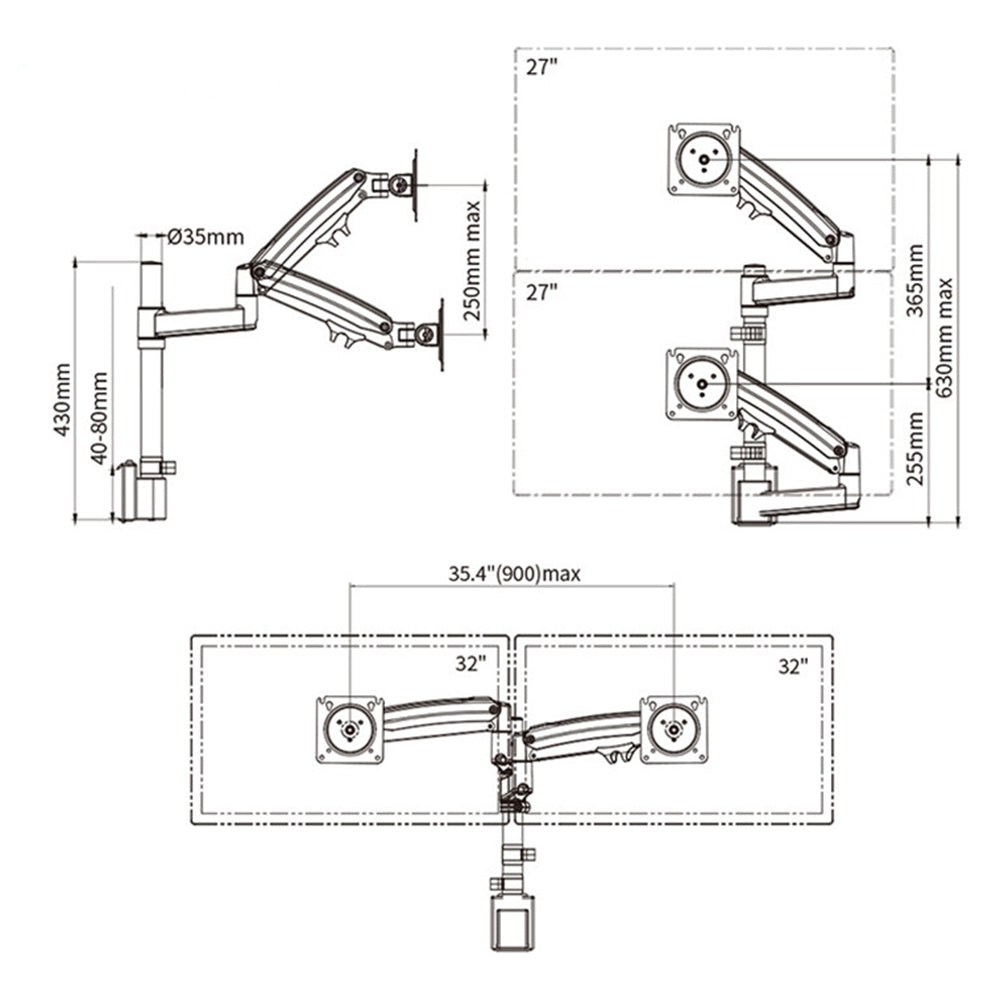 NORTH BAYOU M80 22-32 inch Dual Screen Computer Monitor Holder Adjustable Monitor Support Arm Bracket