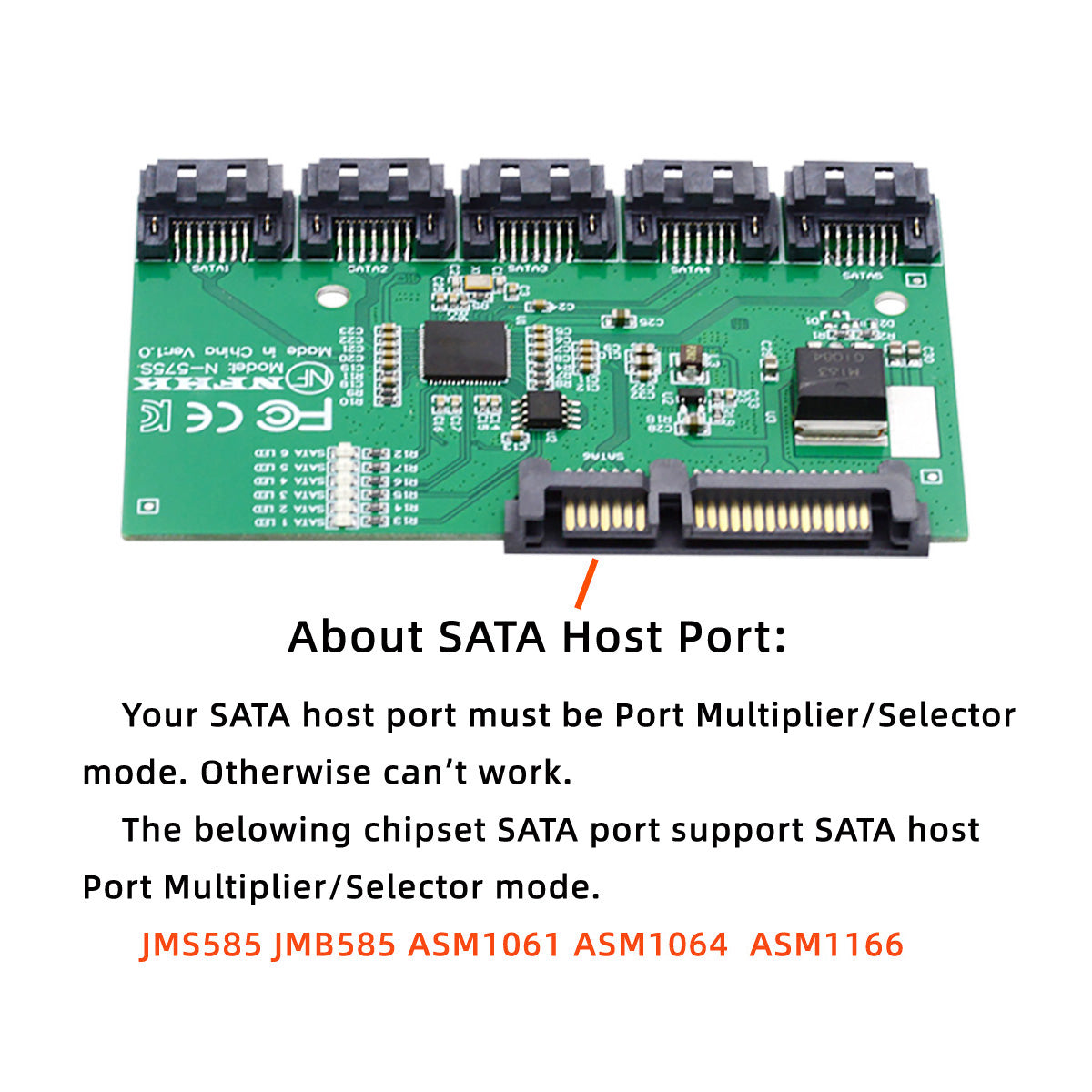 SA-054 SATA 3.0 6Gbps 1 to 5 Splitter Ports HUB Adapter Converter PM Multiplier Port Selector JMB575