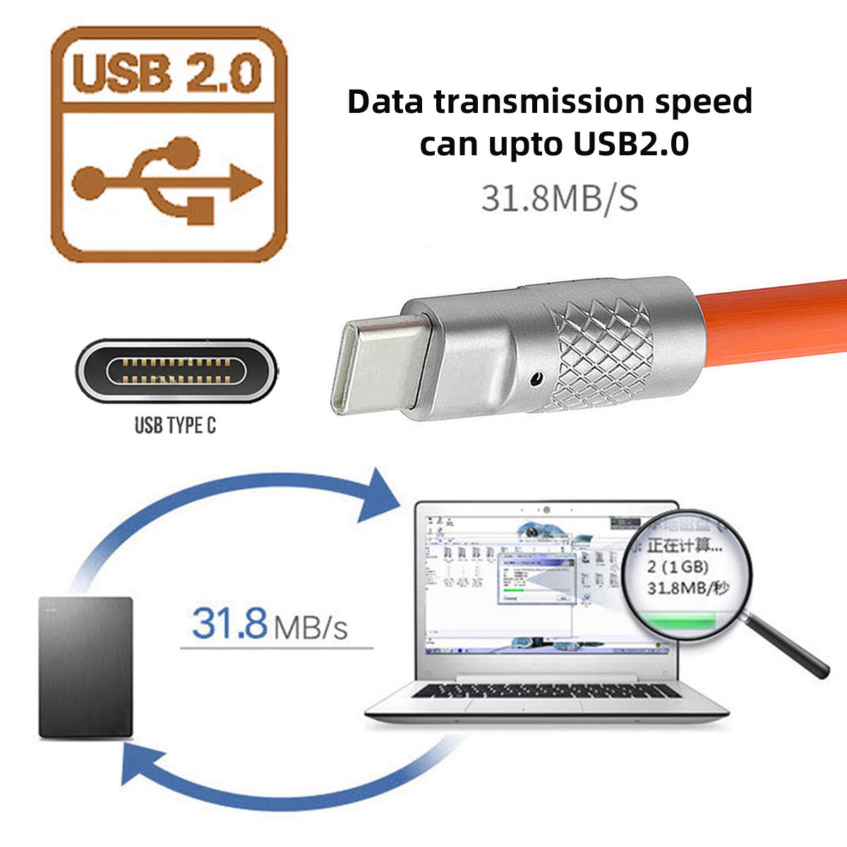 UC-003-0R-1.0M 1m USB Type C to USB-C Liquid Silicone Ultra Soft 120W Fast Charge Data Cable