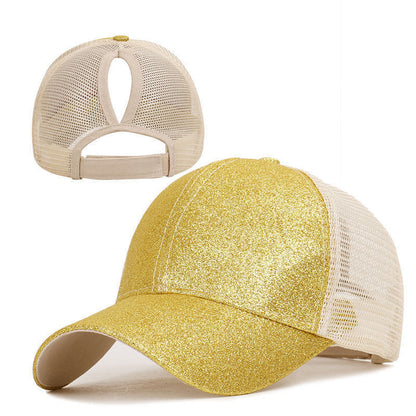 Sequined Design Baseball Cap Casual Hollow Mesh Dad Hat Adjustable Size for Running Workouts and Outdoor Activities