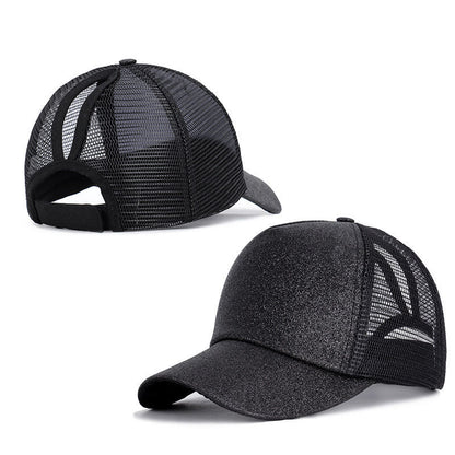 Sequined Design Baseball Cap Casual Hollow Mesh Dad Hat Adjustable Size for Running Workouts and Outdoor Activities