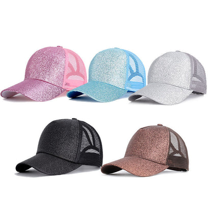 Sequined Design Baseball Cap Casual Hollow Mesh Dad Hat Adjustable Size for Running Workouts and Outdoor Activities