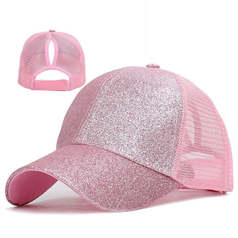 Sequined Design Baseball Cap Casual Hollow Mesh Dad Hat Adjustable Size for Running Workouts and Outdoor Activities