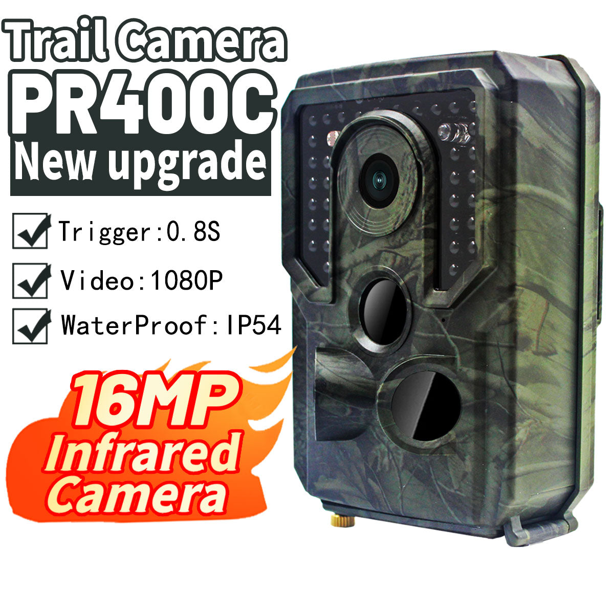 HUNTERCAM PR400 PRO 1080P HD Wild Trail Camera 0.8S Trigger 16MP Infrared Induction Hunting Camera