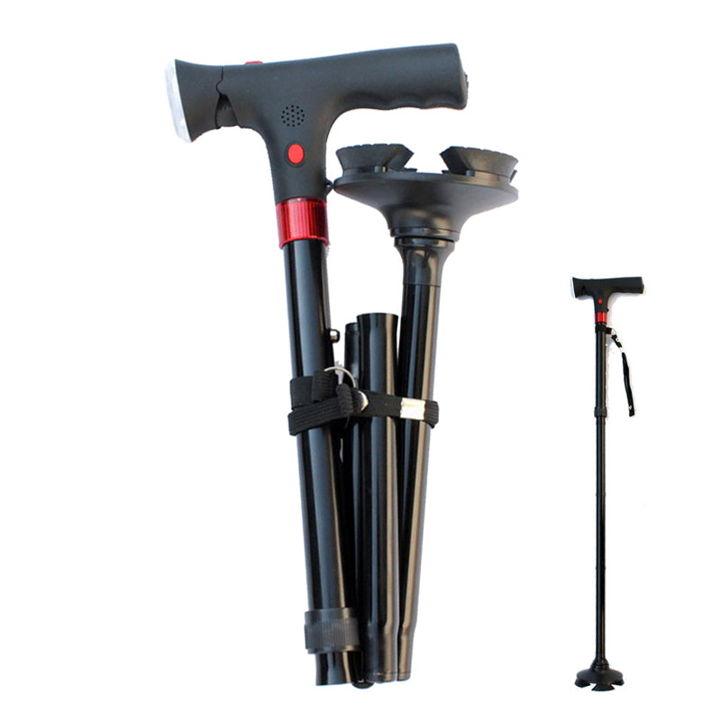 806  Elderly Folding Walking Stick Height Adjustable Aluminium Alloy Anti-Slip Stick with LED Light