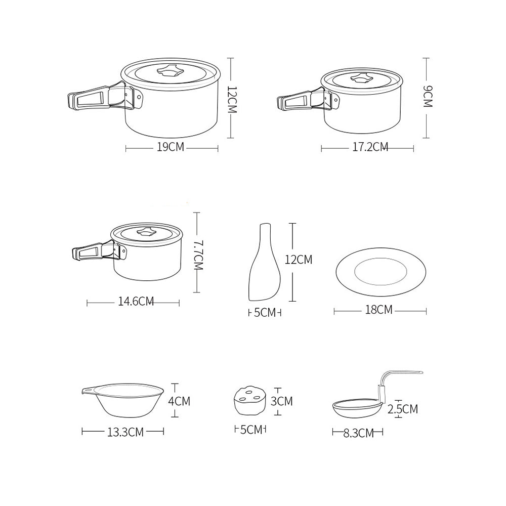 HEWOLF HW-K1501 Portable Non-slip Handle Pan Temperature Resistant Camping Cookware Set for 4-5 People