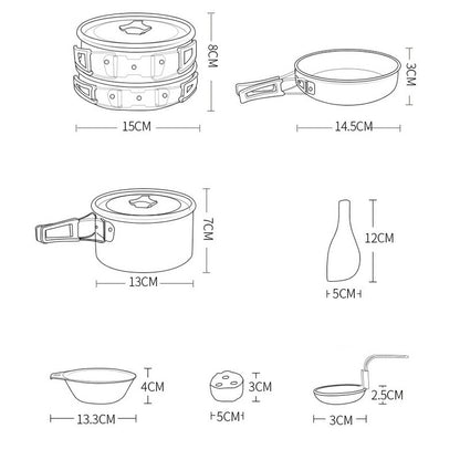 HEWOLF HW-K1342 Portable Non-slip Handle Pan Temperature Resistant Camping Cookware Set for 1-2 People