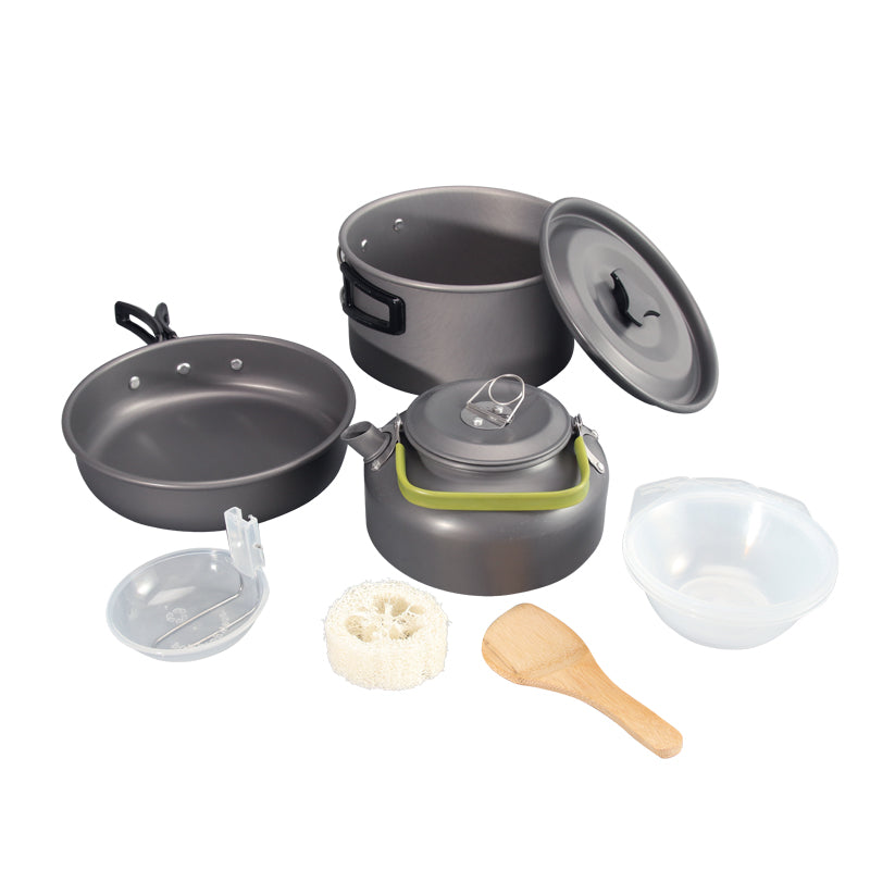 HALIN DS-308 Portable Handle Pan Camping Pot Cookware Set for 2-3 People (No FDA, BPA-Free)