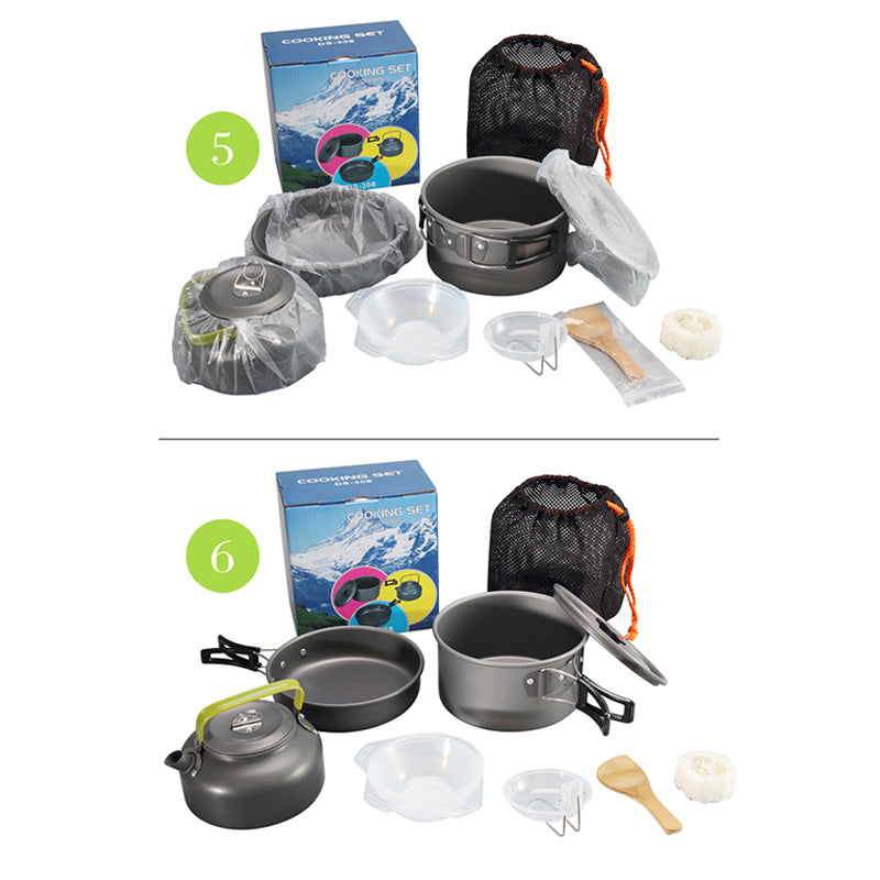 HALIN DS-308 Portable Handle Pan Camping Pot Cookware Set for 2-3 People (No FDA, BPA-Free)