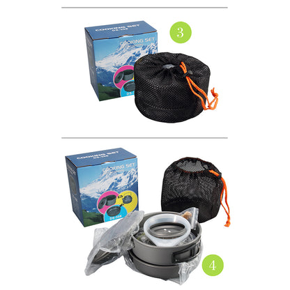 HALIN DS-308 Portable Handle Pan Camping Pot Cookware Set for 2-3 People (No FDA, BPA-Free)