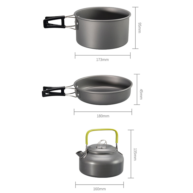 HALIN DS-308 Portable Handle Pan Camping Pot Cookware Set for 2-3 People (No FDA, BPA-Free)