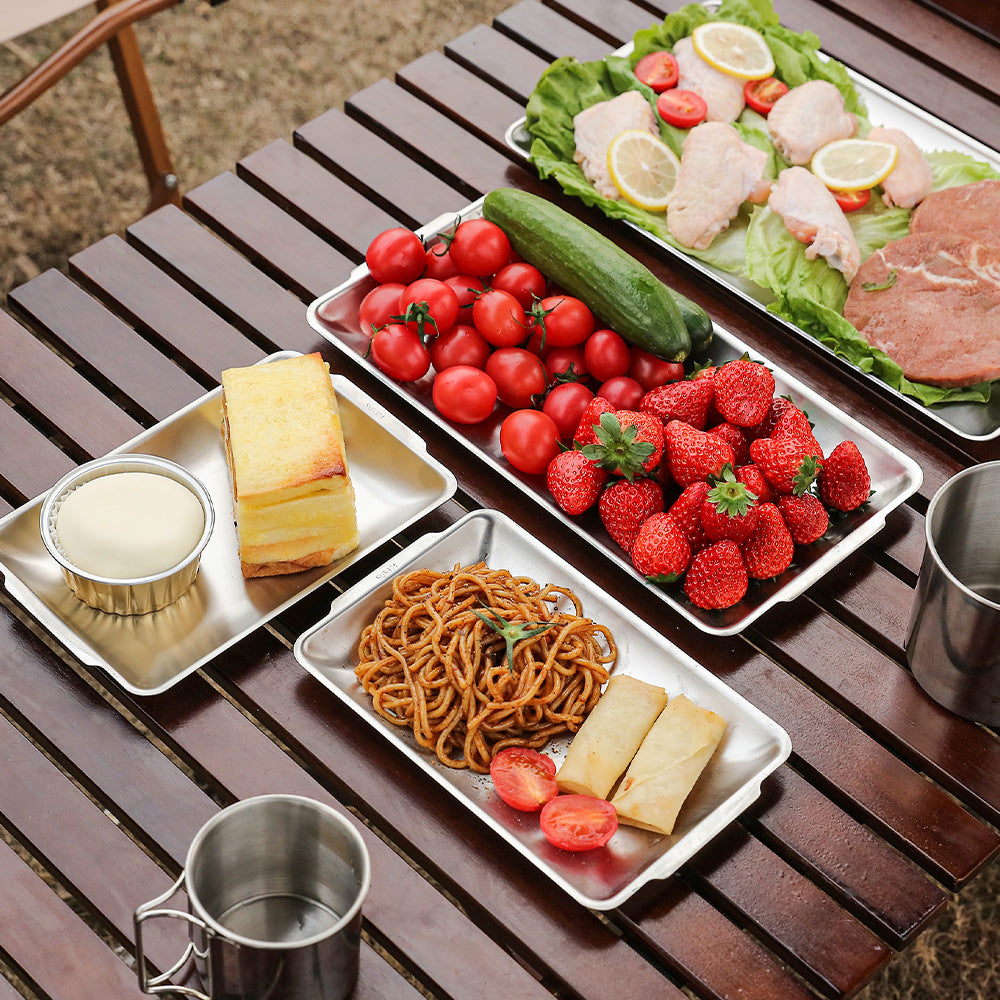 HALIN 3Pcs / Set Stainless Steel Food Tray Rectangle Fruit Pan Kitchen Baking Serving Plate (No FDA Certificate)