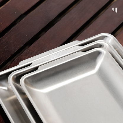 HALIN 3Pcs / Set Stainless Steel Food Tray Rectangle Fruit Pan Kitchen Baking Serving Plate (No FDA Certificate)