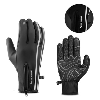 WEST BIKING Winter Fleece Lining Thermal Gloves Outdoor Cycling Climbing Waterproof Reflective Touch Screen Cycling Gloves