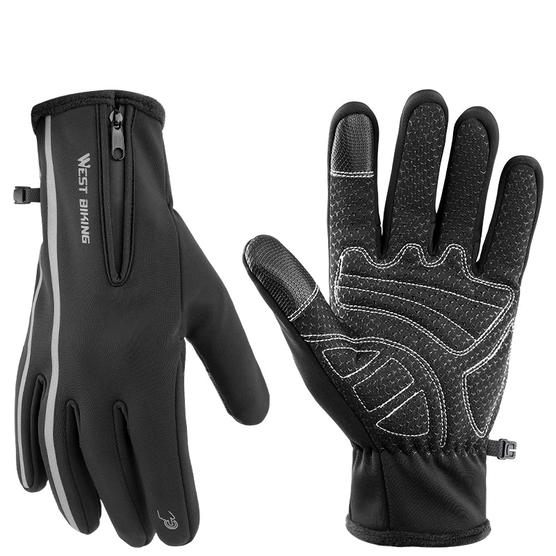 WEST BIKING Winter Fleece Lining Thermal Gloves Outdoor Cycling Climbing Waterproof Reflective Touch Screen Cycling Gloves