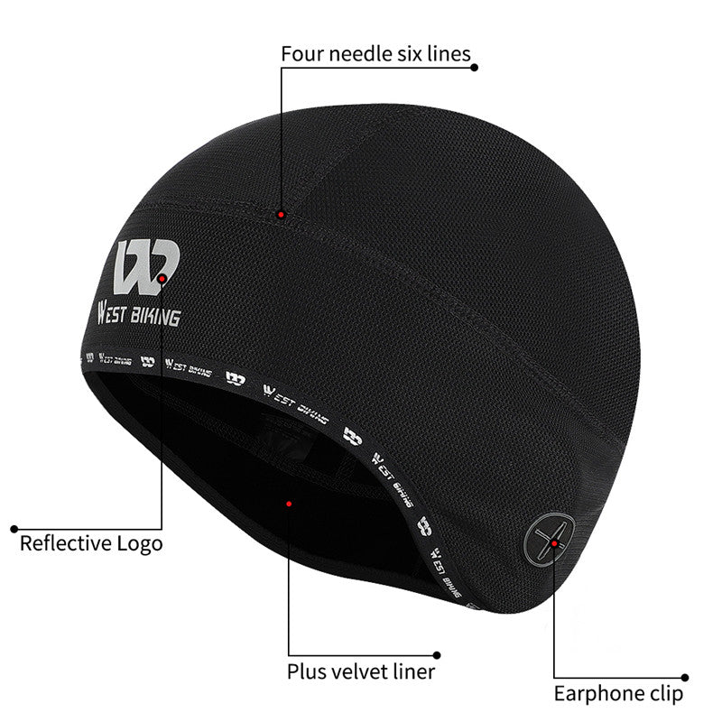 WEST BIKING Reflective Logo Windproof Thermal Cycling Hat Helmet Liner Cap with Earphones Hole