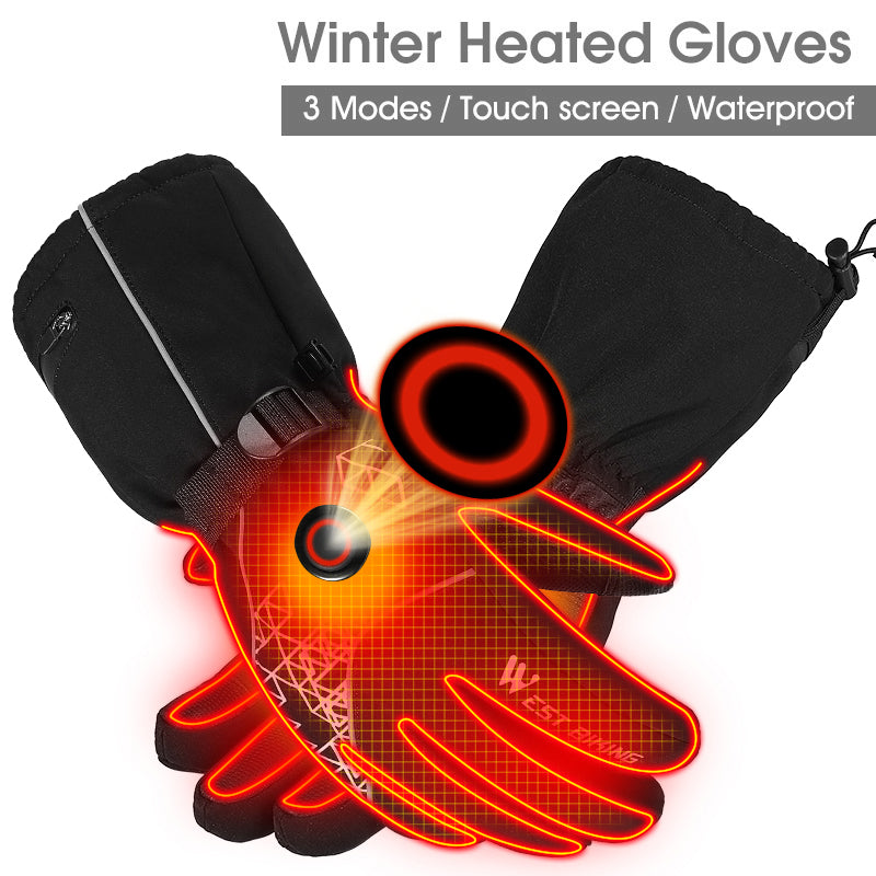 WEST BIKING YP0211224 1 Pair Winter Electric Heating Full-Finger Gloves Touch Screen Waterproof Warm Cycling Mittens