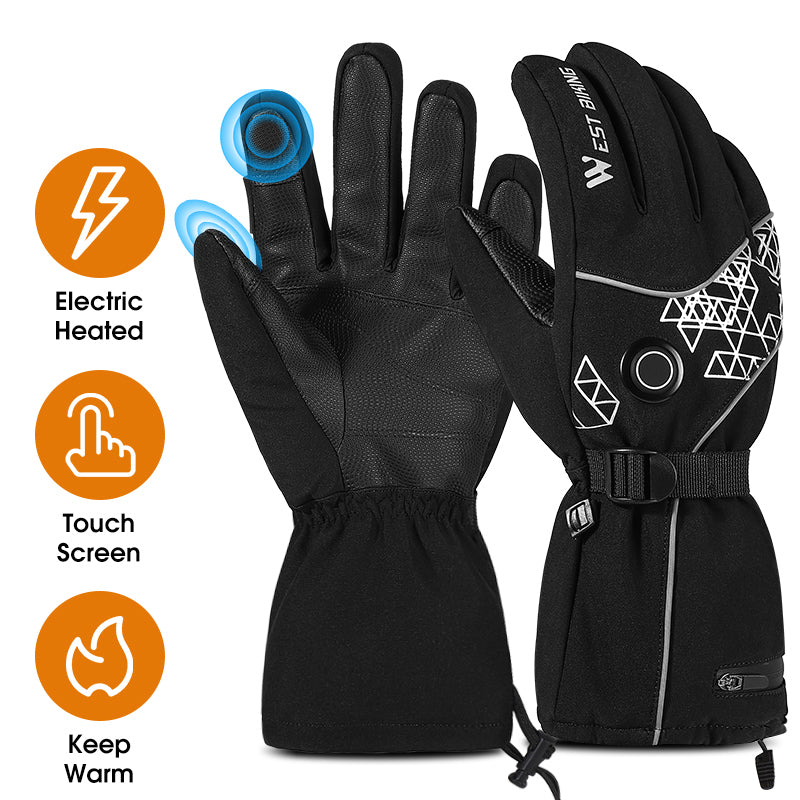 WEST BIKING YP0211224 1 Pair Winter Electric Heating Full-Finger Gloves Touch Screen Waterproof Warm Cycling Mittens