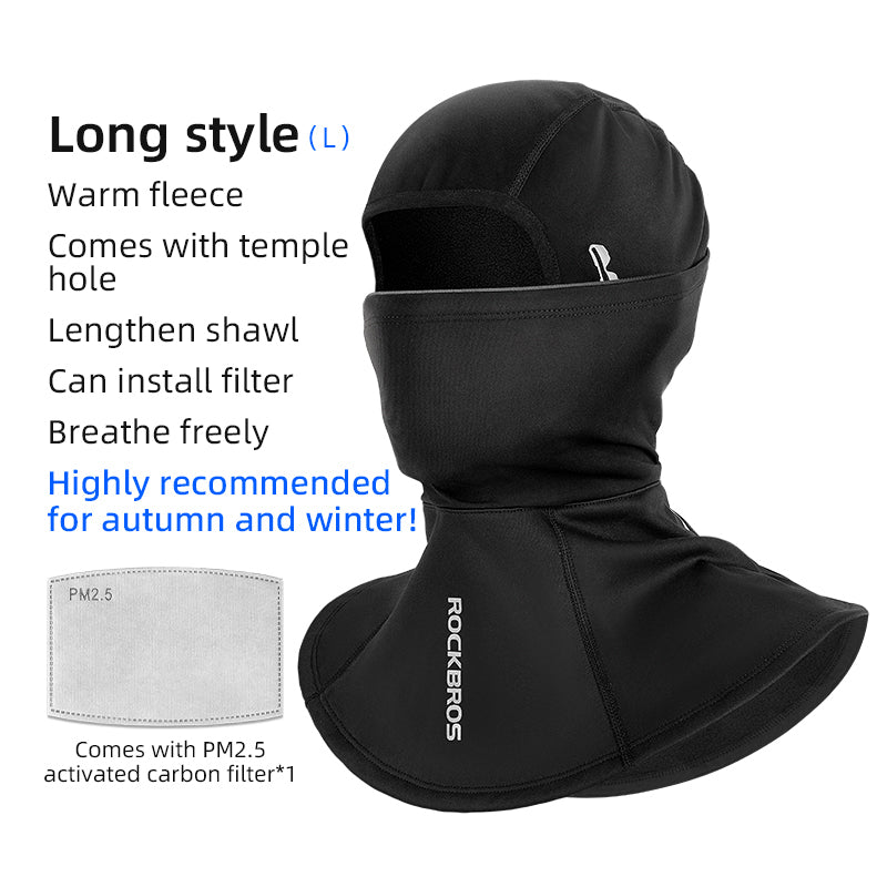 ROCKBROS 13420046001 Windproof Motorcycle Cycling Head Scarf Winter Fleece Lined Balaclava Long Face Mask with Replaceable Filter