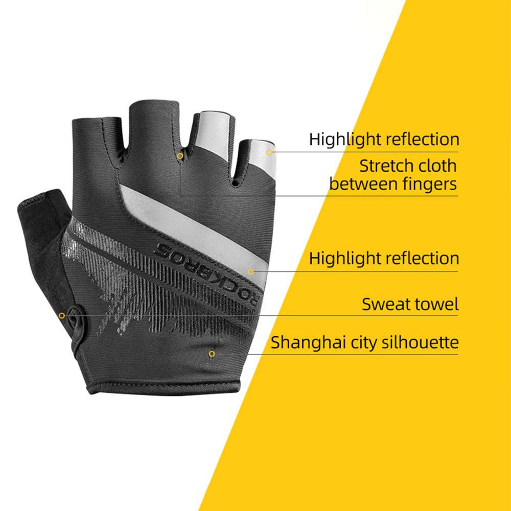 ROCKBROS S247 1Pair Half Finger Bicycle Gloves Wear-resistant Gloves with Reflective Stripes for Cycling Riding