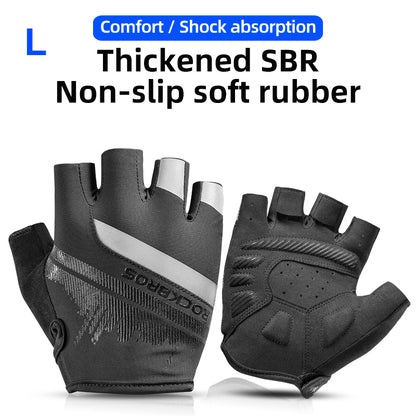 ROCKBROS S247 1Pair Half Finger Bicycle Gloves Wear-resistant Gloves with Reflective Stripes for Cycling Riding