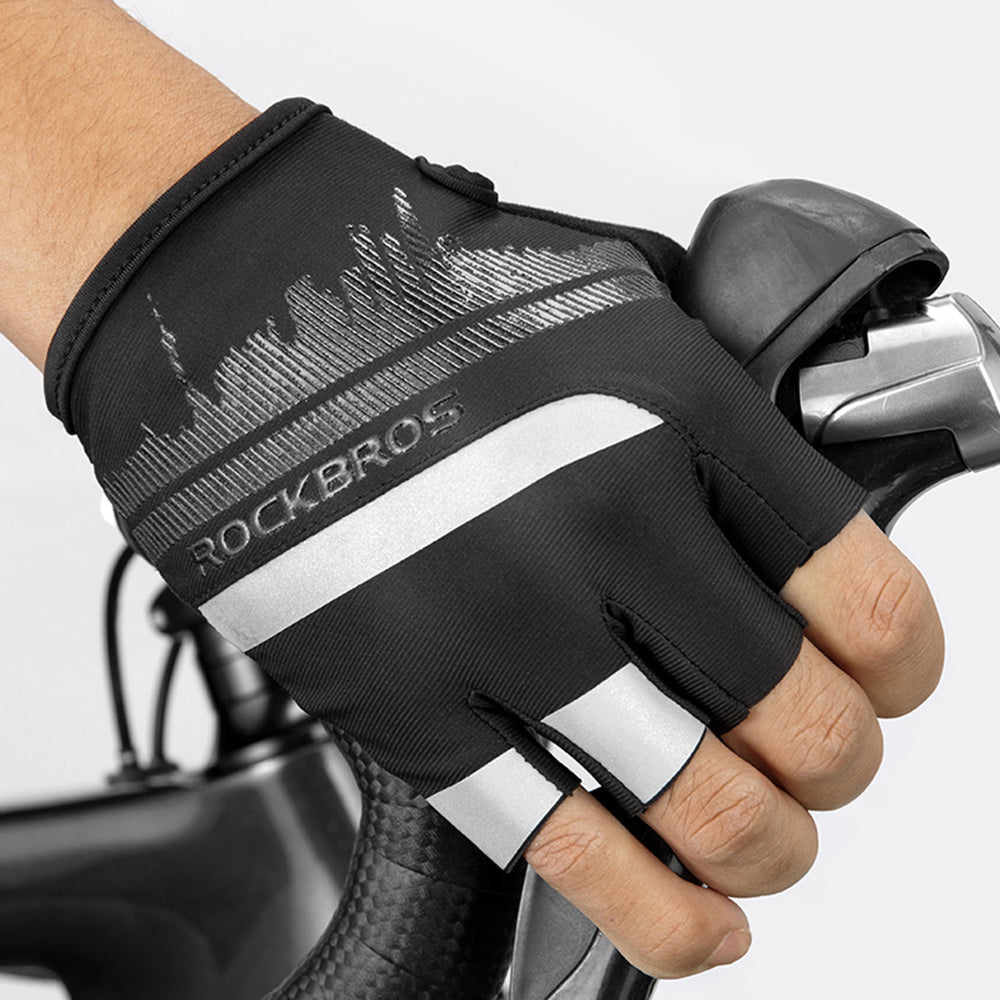 ROCKBROS S247 1Pair Half Finger Bicycle Gloves Wear-resistant Gloves with Reflective Stripes for Cycling Riding