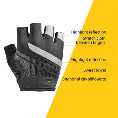 ROCKBROS S247 1Pair Half Finger Bicycle Gloves Wear-resistant Gloves with Reflective Stripes for Cycling Riding