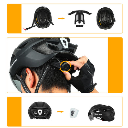 WEST BIKING Cycling Safety Helmet Outdoor Motorcycle Bicycle Removable Taillight Helmet Lens Visor Goggles