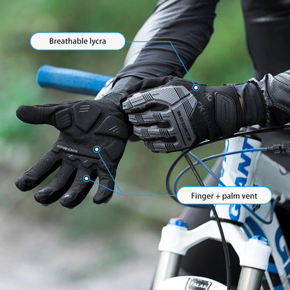 ROCKBROS S210BK One Pair Full Finger SBR 6mm Thickened Pad Shockproof Outdoor Bicycle Gloves