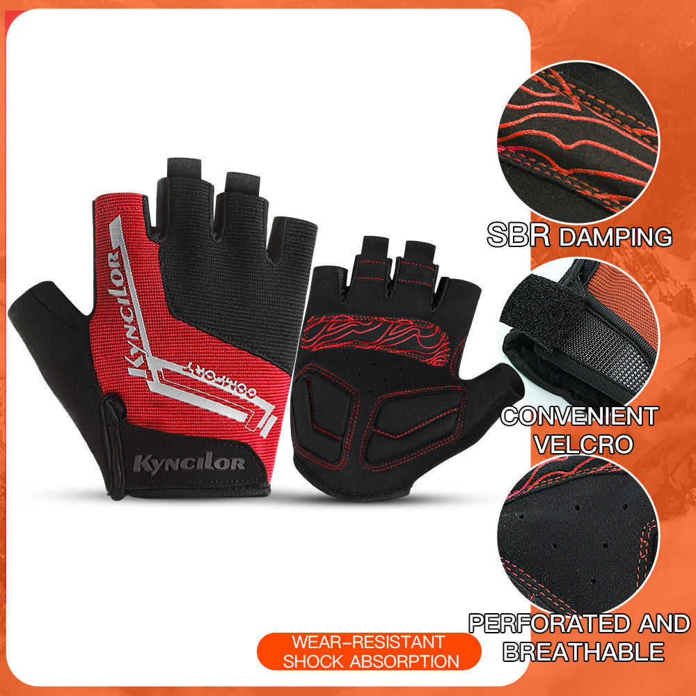 KYNCILOR A0027 1 Pair Anti-skid Breathable Cycling Gloves SBR+Fabric Bicycle Half Finger Gloves