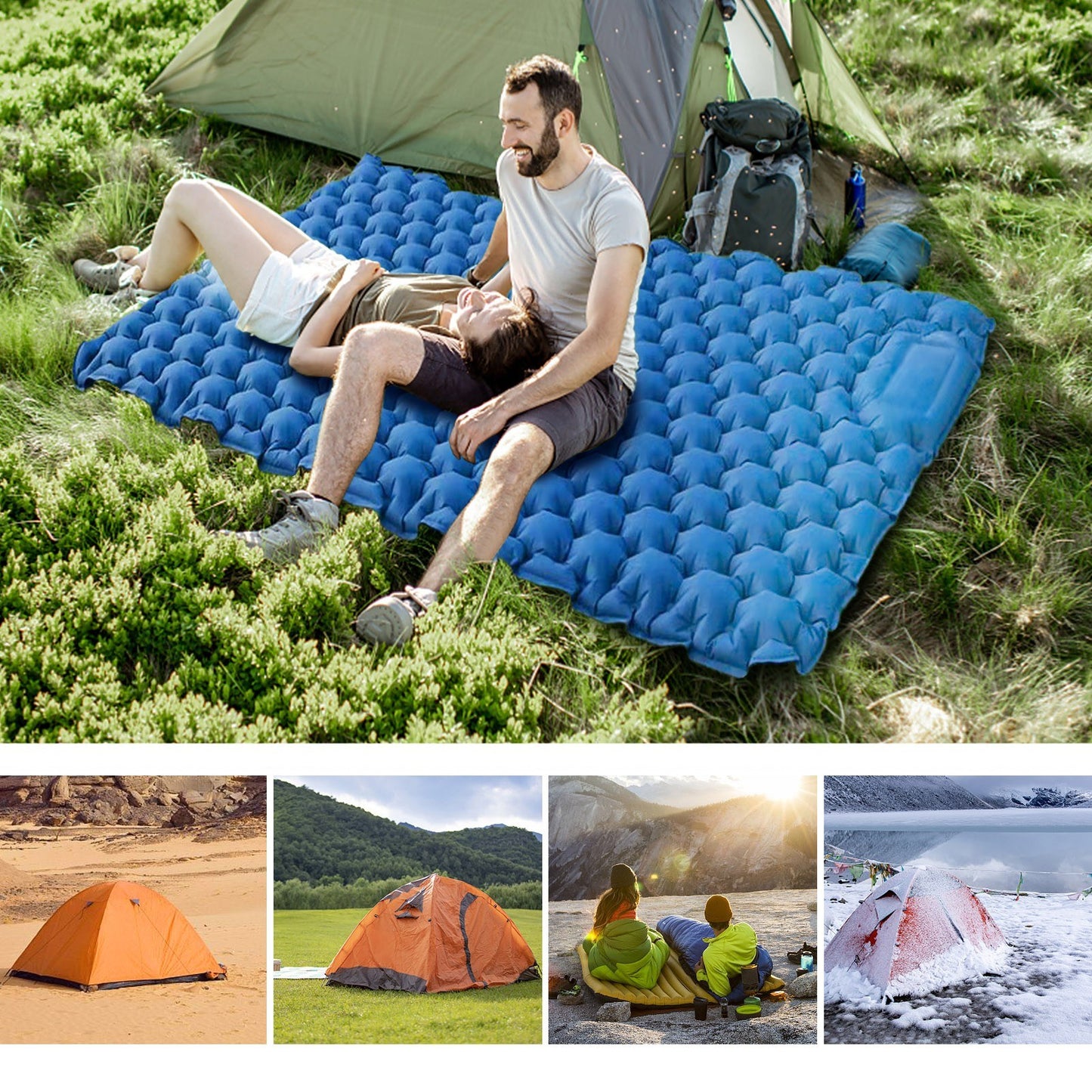 2 Person Outdoor Camping Mat Portable Foot Stepping Inflation Air Mattress Waterproof Backpacking Sleeping Pad (No Pillow)