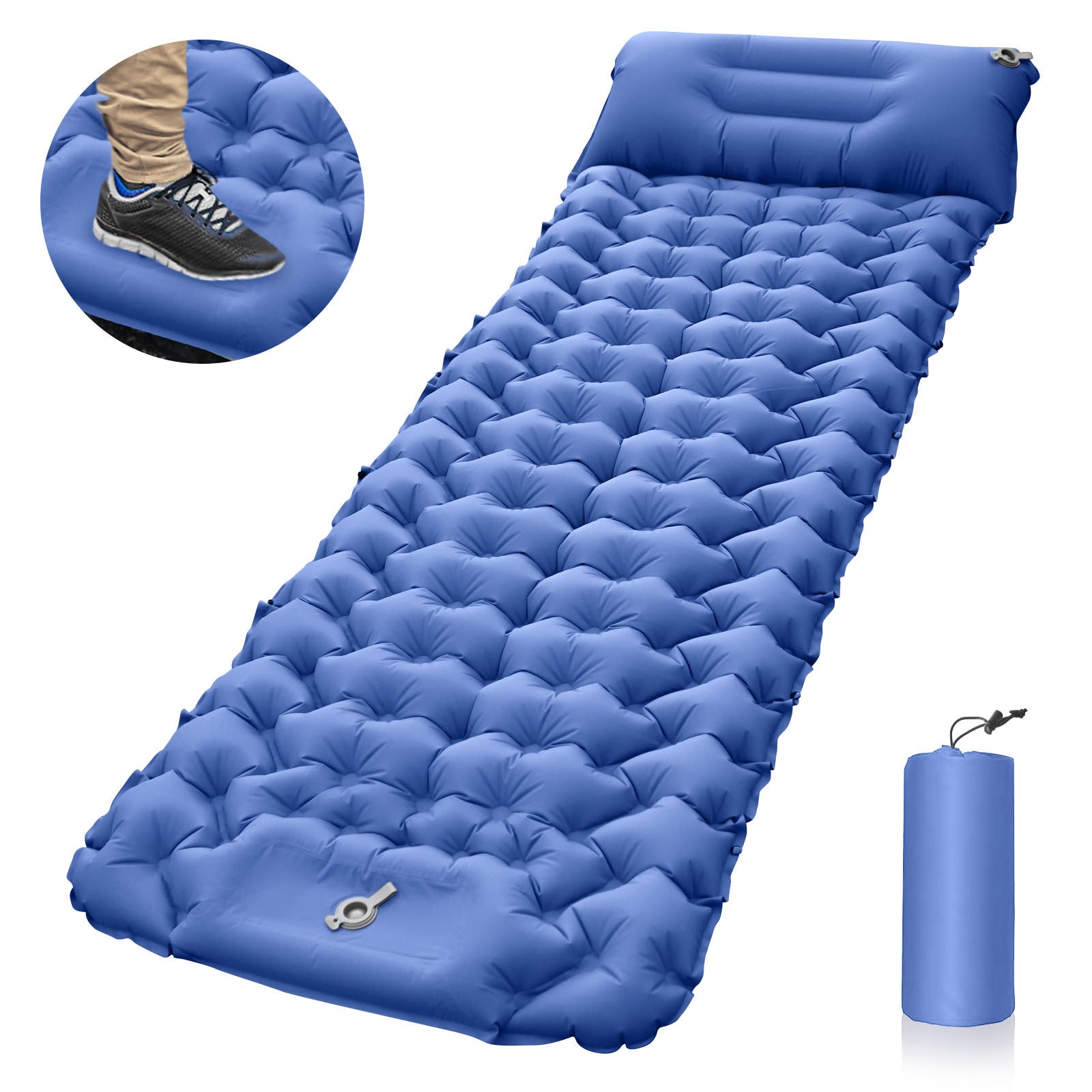 Portable Outdoor Camping Mat Air Mattress with Pillow Foot Stepping Inflation Waterproof Backpacking Sleeping Pad