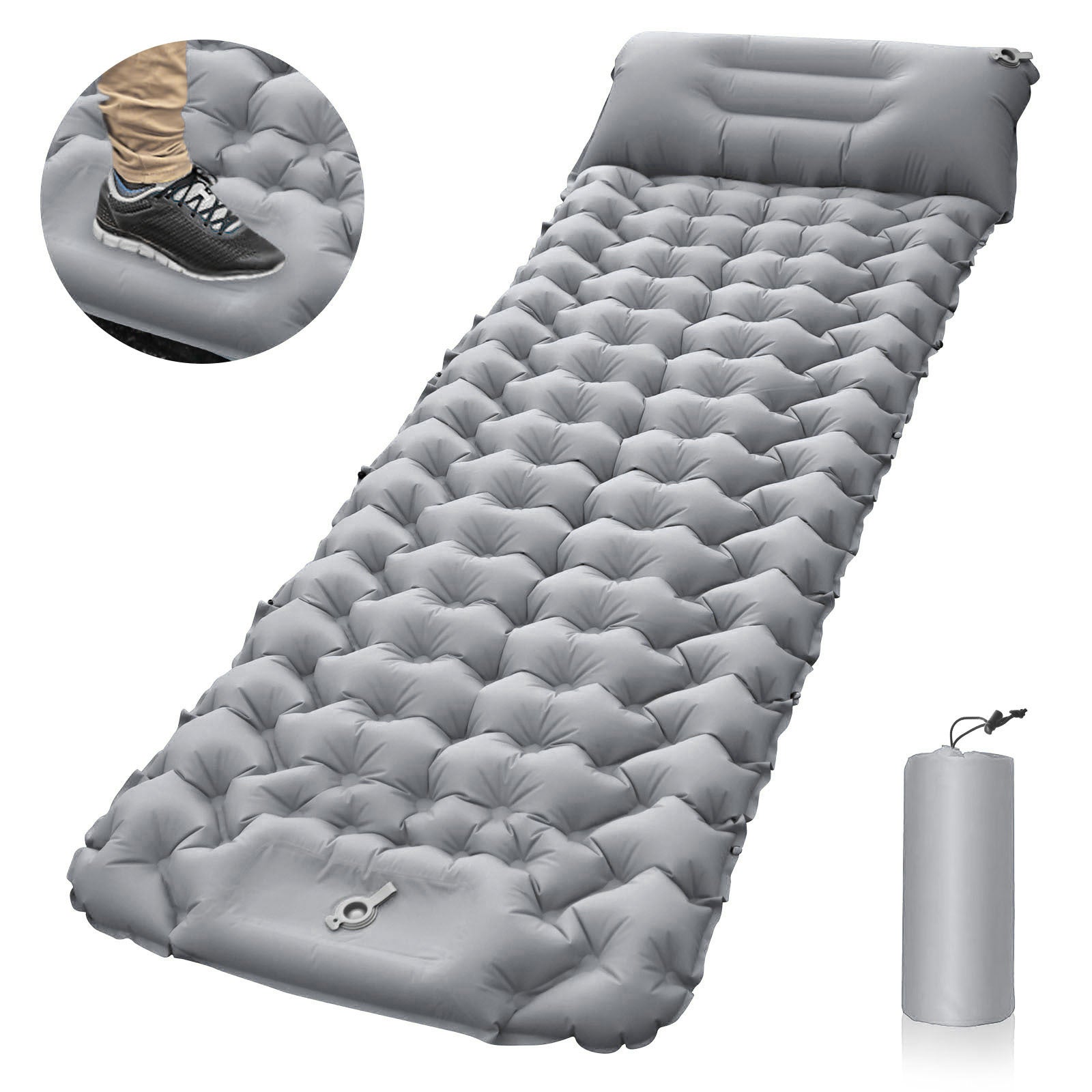 Portable Outdoor Camping Mat Air Mattress with Pillow Foot Stepping Inflation Waterproof Backpacking Sleeping Pad