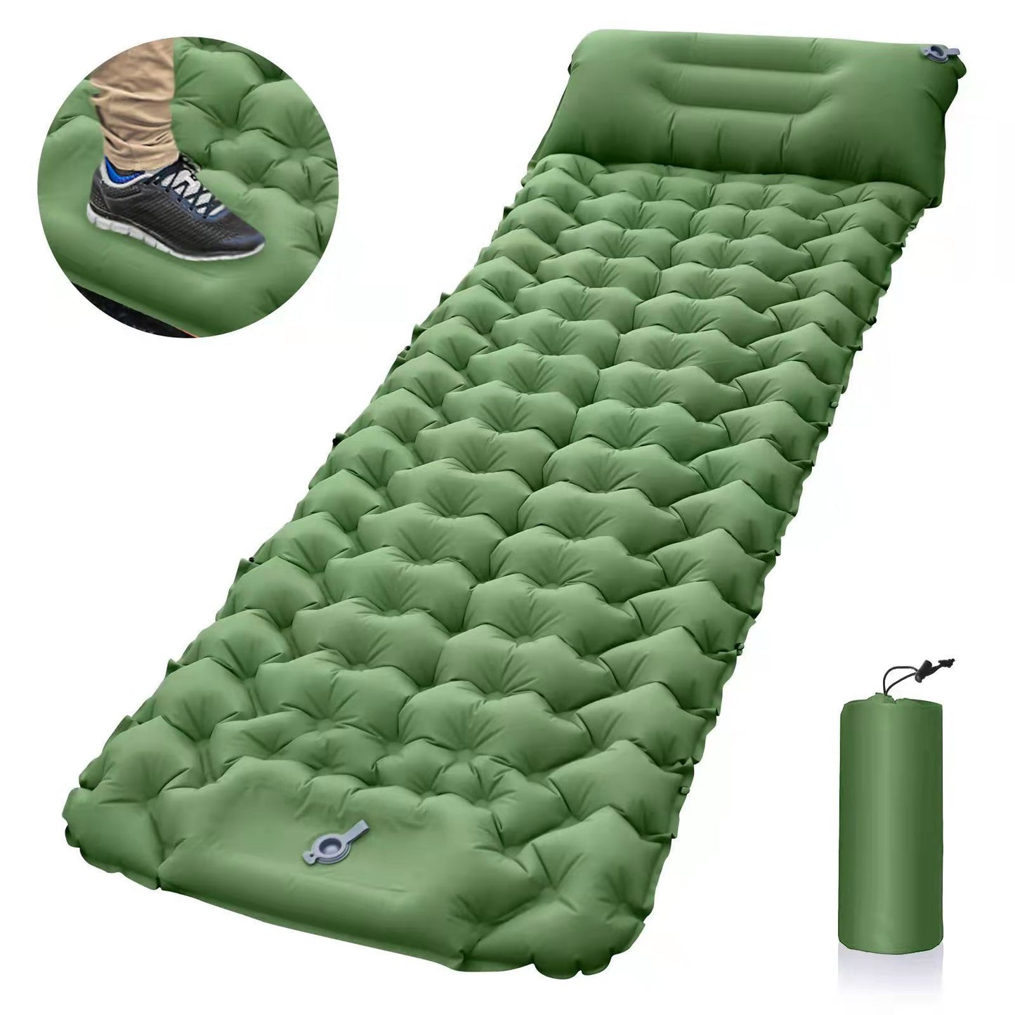 Portable Outdoor Camping Mat Air Mattress with Pillow Foot Stepping Inflation Waterproof Backpacking Sleeping Pad