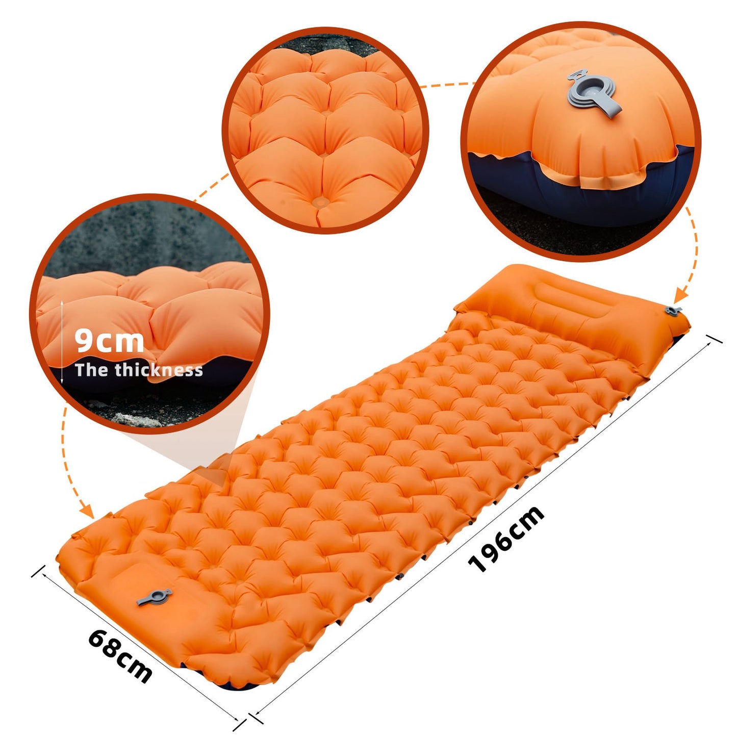 Portable Outdoor Camping Mat Air Mattress with Pillow Foot Stepping Inflation Waterproof Backpacking Sleeping Pad