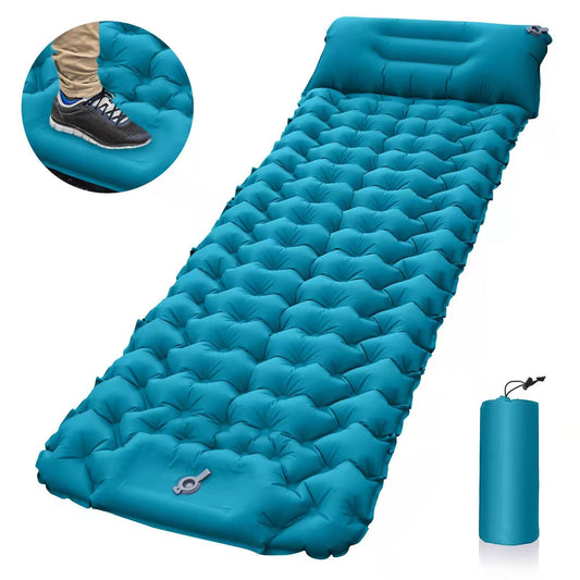 Portable Outdoor Camping Mat Air Mattress with Pillow Foot Stepping Inflation Waterproof Backpacking Sleeping Pad