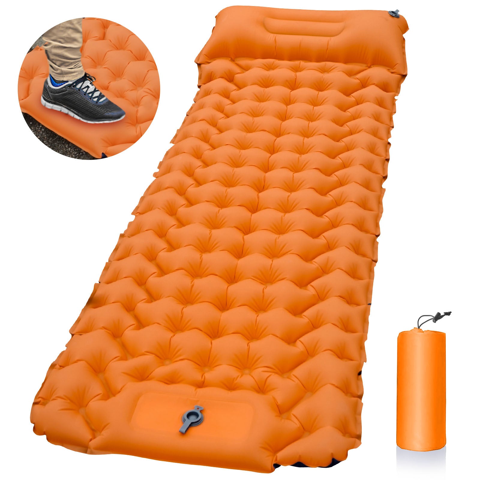 Portable Outdoor Camping Mat Air Mattress with Pillow Foot Stepping Inflation Waterproof Backpacking Sleeping Pad