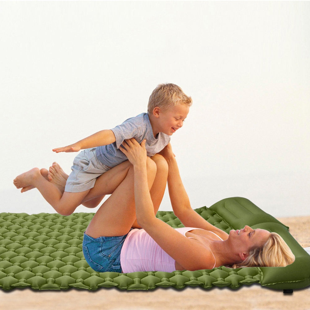 YH11 Rhombus Shape Outdoor Sleeping Pad Foot Pump Inflatable Air Mattress, Double Person with Pillow