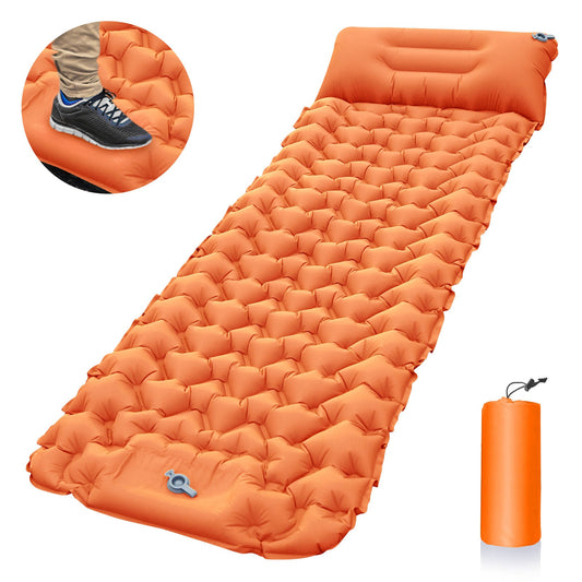 Foot Pump Portable Sleeping Pad Outdoor Camping Hiking Inflatable Air Mattress with Pillow